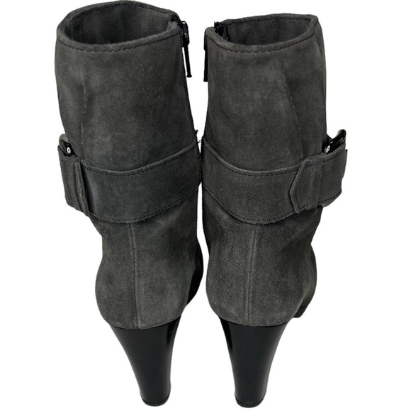 La Canadienne Gray Suede Heeled Bootie with Buckle Detail - Picture 2 of 9